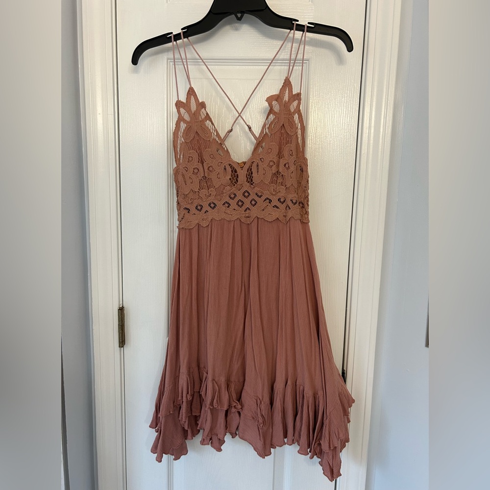 Free People Backless Lace Dress in Rosewood